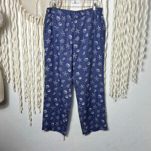 Coldwater Creek Blue Linen Pants with Seashell Design Size 12P